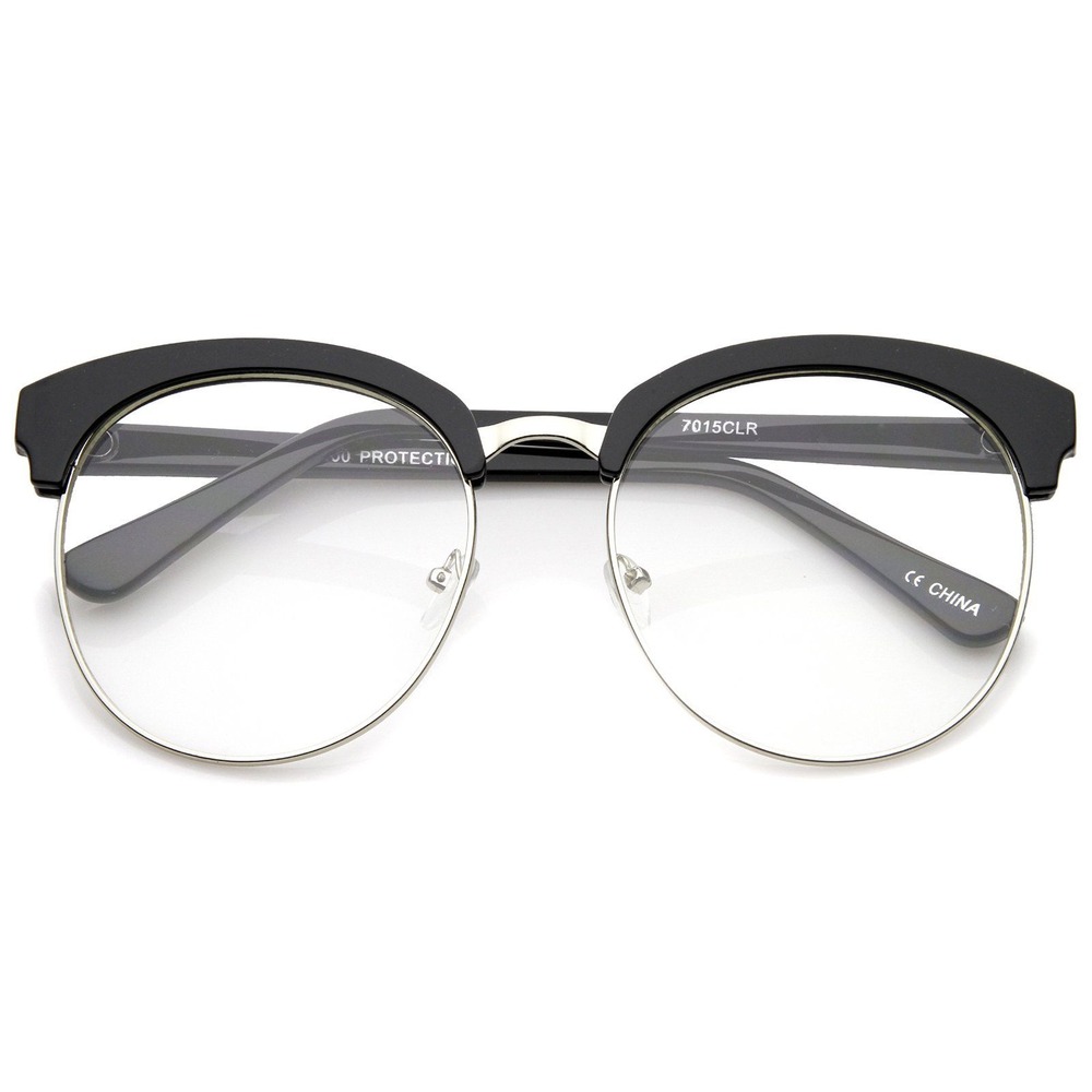 Retro Round Half Frame Glasses UV400 Protection Trendy Eyeglasses